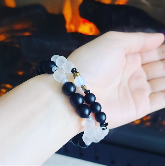 Black agate bracelet set - Picture 4 of 4